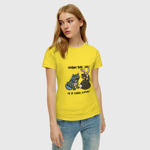 Женская футболка хлопок Люблю тебя, зая. и я тебя, котик, цвет желтый - фото 3
