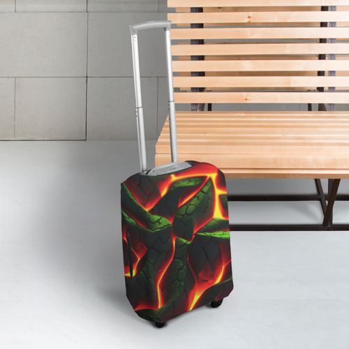 Чехол для чемодана 3D Зеленые плиты  и лава, цвет 3D печать - фото 3