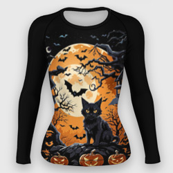 Котик на хеллоуине и большая луна – Рашгард с принтом купить
