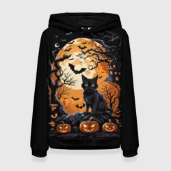 Женская толстовка 3D Котик на хеллоуине и большая луна