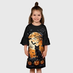 Детское платье 3D Котик на хеллоуине и большая луна - фото 2