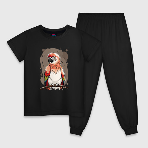 Детская пижама хлопок с принтом Попугай какаду, вид спереди #2