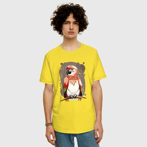 Мужская футболка хлопок Oversize с принтом Попугай какаду, фото на моделе #1