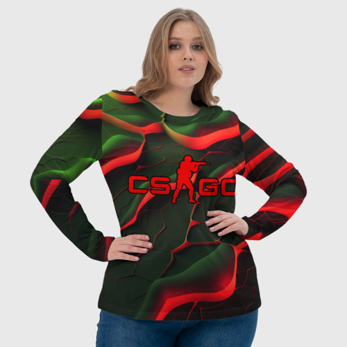 Женский лонгслив 3D CSGO red green texture, цвет 3D печать - фото 6