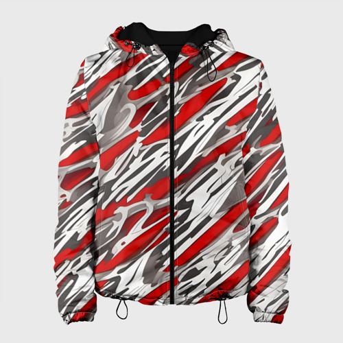 Женская куртка 3D с принтом Красные полосы за субстанцией, вид спереди #2