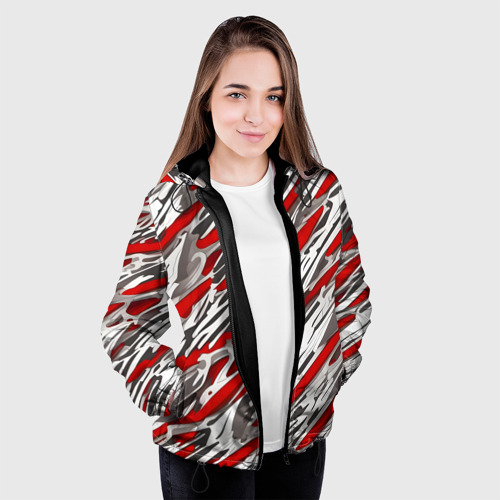 Женская куртка 3D с принтом Красные полосы за субстанцией, вид сбоку #3