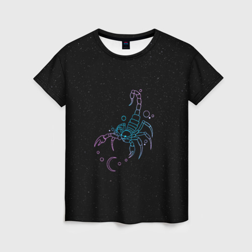 Женская футболка с принтом Знак зодиака скорпион - космос, вид спереди №1