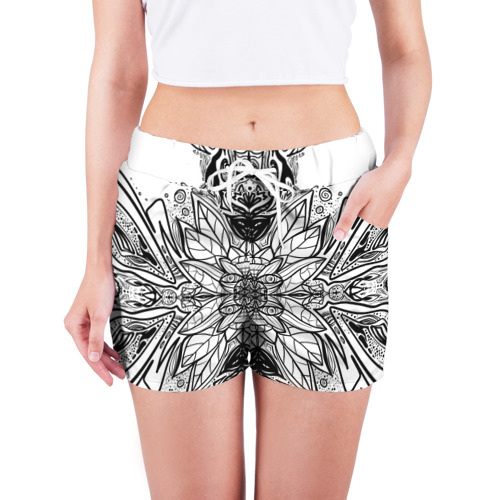Женские шорты 3D с принтом Абстрактный узор сова, фото на моделе #1