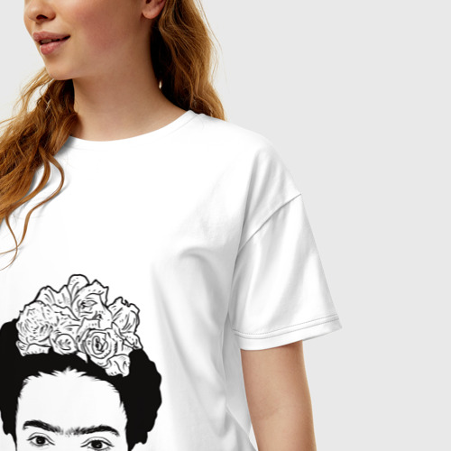 Женская футболка хлопок Oversize Контрастная Фрида Кало, цвет белый - фото 3