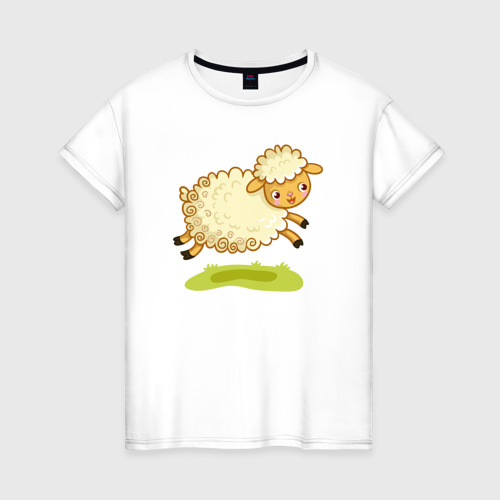 Женская футболка из хлопка с принтом Весёлая овечка, вид спереди №1