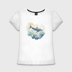 Женская футболка хлопок Slim Синий кит в океане