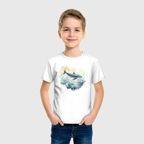 Детская футболка хлопок Синий кит в океане, цвет белый - фото 3