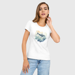 Женская футболка хлопок Slim Синий кит в океане - фото 2