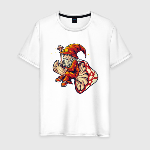Мужская футболка из хлопка с принтом Волшебник на мухоморе, вид спереди №1