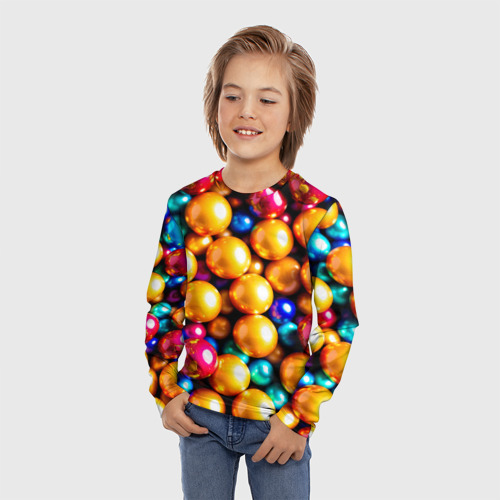 Детский лонгслив 3D с принтом Шоколадные шарики в перламутровой глазури, фото на моделе #1
