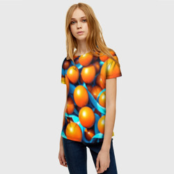 Женская футболка 3D Карамельные сферы в синей ленте - фото 2