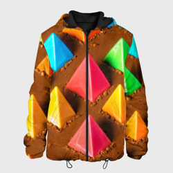 Мужская куртка 3D Карамельные пирамиды на шоколадном поле