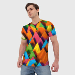 Мужская футболка 3D Разноцветные шоколадные пирамиды - фото 2