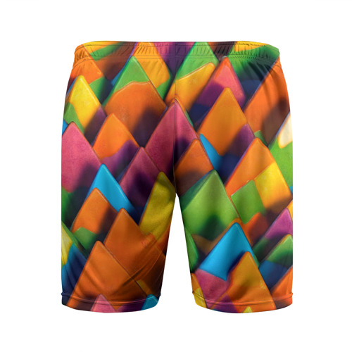 Мужские шорты спортивные с принтом Разноцветные шоколадные пирамиды, вид сзади #1