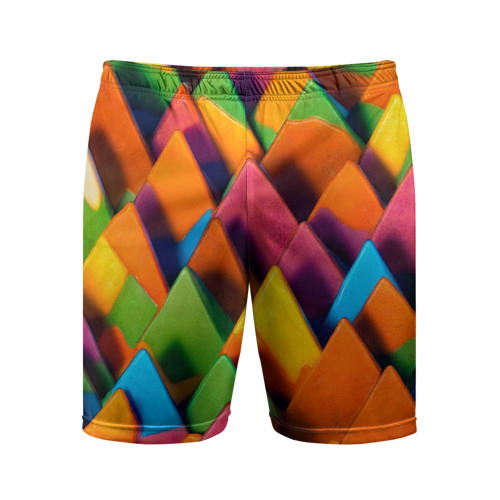 Мужские шорты спортивные с принтом Разноцветные шоколадные пирамиды, вид спереди #2
