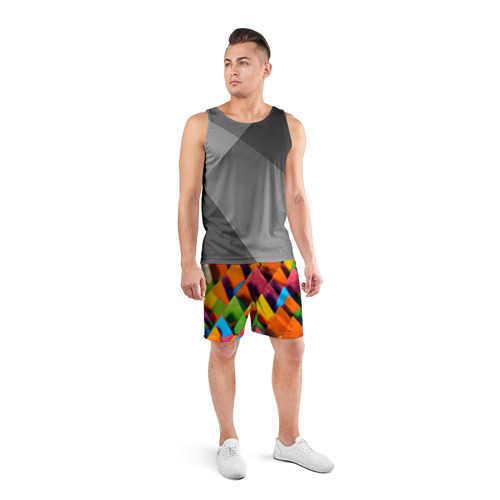 Мужские шорты спортивные с принтом Разноцветные шоколадные пирамиды, вид сбоку #3