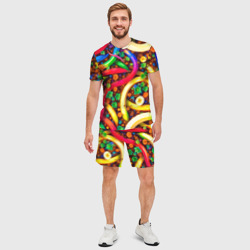 Мужской костюм с шортами 3D Разноцветные бананы на шоколадной подложке - фото 2