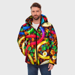 Мужская зимняя куртка 3D Разноцветные бананы на шоколадной подложке - фото 2