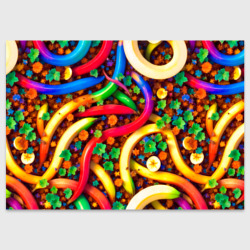 Поздравительная открытка Разноцветные бананы на шоколадной подложке