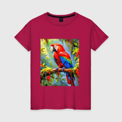 Яркий красный ара – Женская футболка хлопок с принтом купить