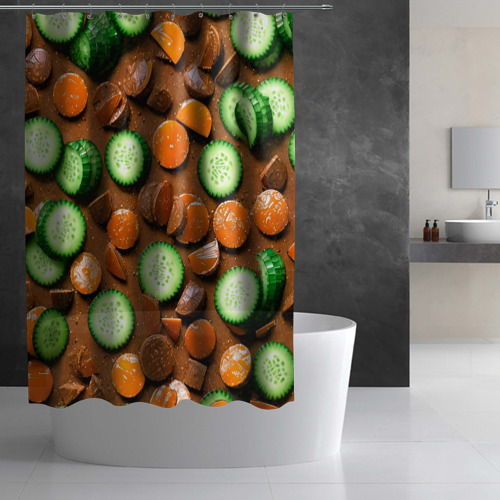 Штора 3D для ванной Огуречные дольки в шоколаде - фото 3