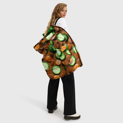 Женская зимняя куртка 3D с принтом Огуречные дольки в шоколаде, вид сбоку #3