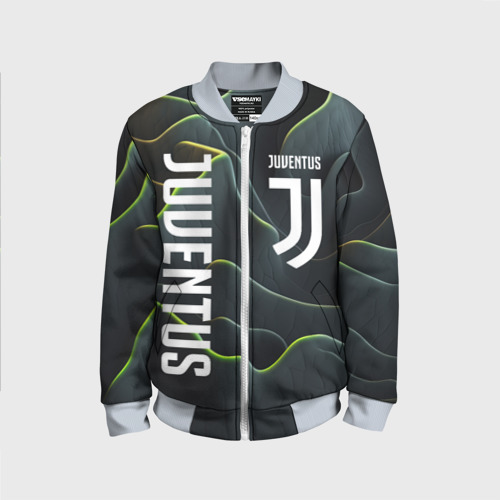 Детский бомбер 3D Juventus dark green logo, цвет серый