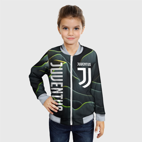 Детский бомбер 3D Juventus dark green logo, цвет серый - фото 3