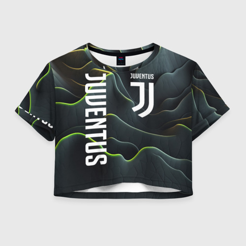 Женская футболка Crop-top 3D Juventus dark green logo, цвет 3D печать