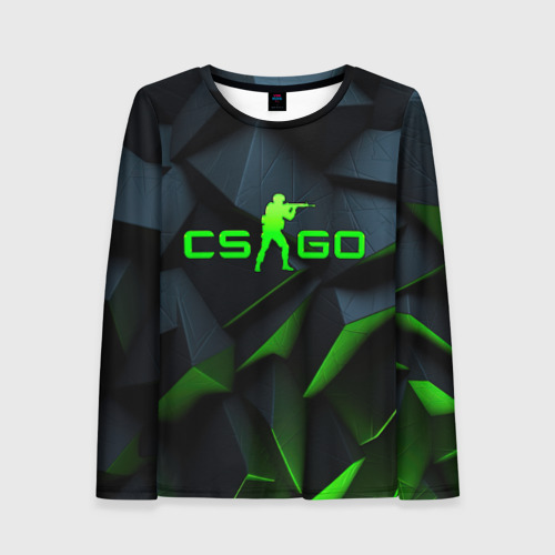 Женский лонгслив 3D CSGO green texture logo , цвет 3D печать