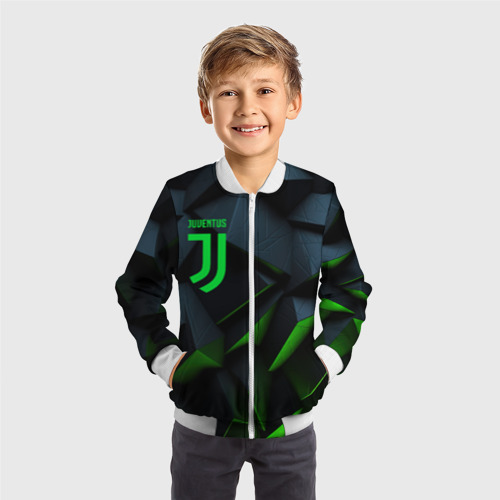 Детский бомбер 3D Juventus black green logo, цвет белый - фото 4