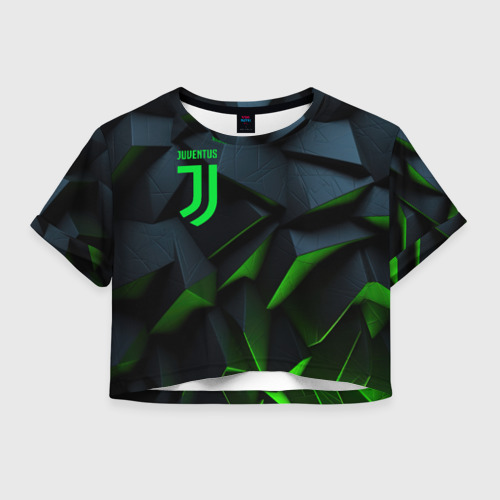 Женская футболка Crop-top 3D Juventus black green logo, цвет 3D печать