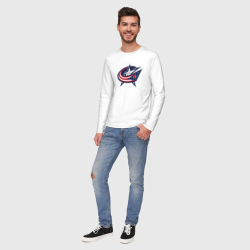 Мужской лонгслив хлопок Columbus blue jackets - hockey team - emblem, цвет белый - фото 5