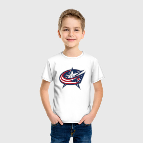 Детская футболка хлопок Columbus blue jackets - hockey team - emblem, цвет белый - фото 3