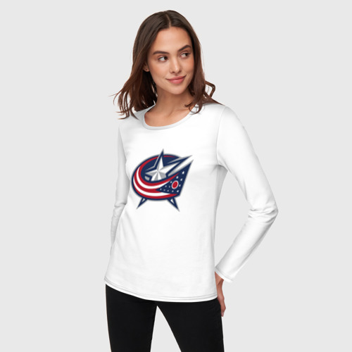 Женский лонгслив хлопок Columbus blue jackets - hockey team - emblem, цвет белый - фото 3