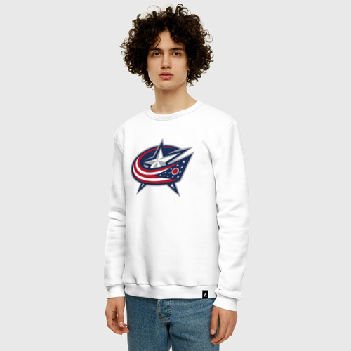 Мужской свитшот хлопок Columbus blue jackets - hockey team - emblem, цвет белый - фото 3
