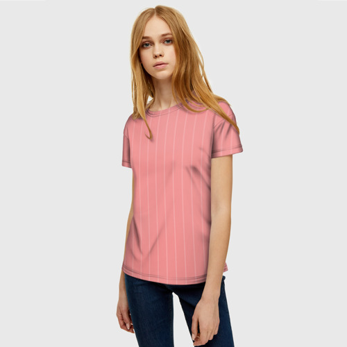 Женская футболка 3D с принтом Благородный розовый полосатый, фото на моделе #1