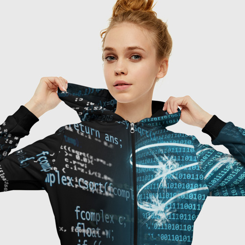 Женская толстовка 3D на молнии Информатика обучение программированию, цвет черный - фото 5