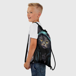 Рюкзак-мешок 3D Кот в капюшоне стиль киберпанк - фото 2