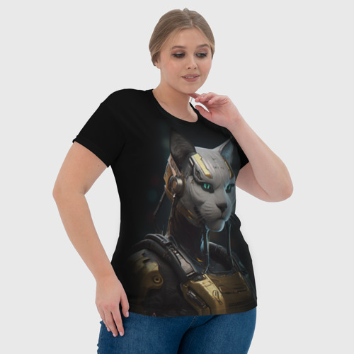 Женская футболка 3D с принтом Кошка робот, фото #4