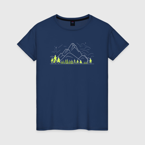 Светящаяся женская футболка Горы да лес, цвет темно-синий
