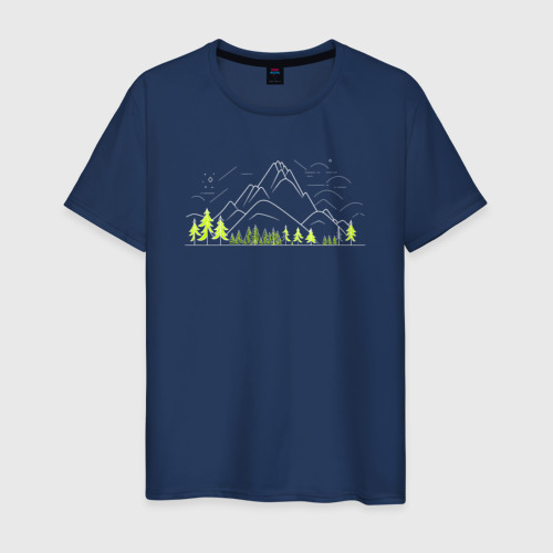 Мужская футболка из хлопка с принтом Горы да лес, вид спереди №1