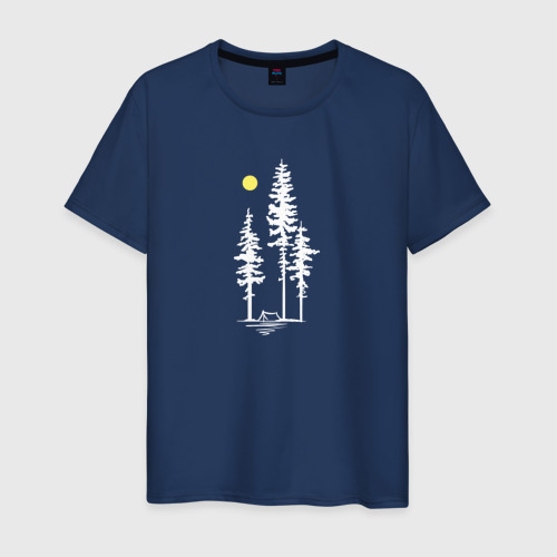 Светящаяся мужская футболка с принтом Кемпинг в лесу, вид спереди №1