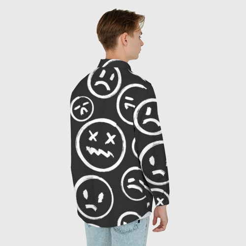 Мужская рубашка oversize 3D с принтом Грустные черно-белые смайлики, вид сзади #2