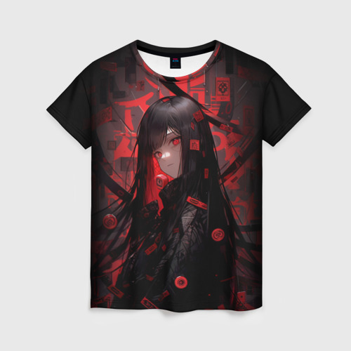 Женская футболка 3D с принтом Anime girl - black and red, вид спереди #2
